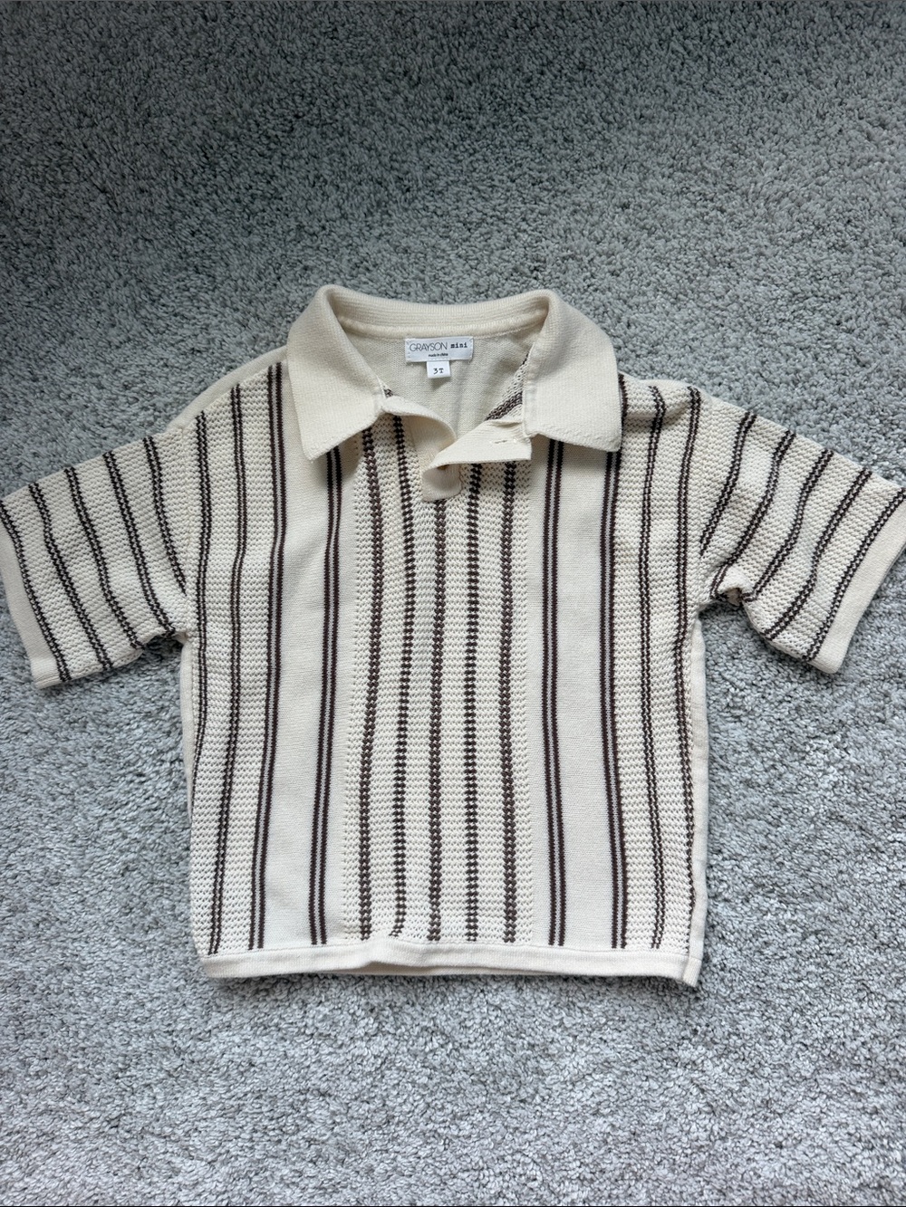 Grayson Mini Cream Polo Sweater with Brown Vertical Stripes